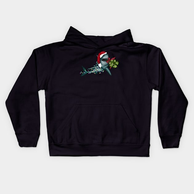 Festive Christmas Shark Kids Hoodie by Greydn